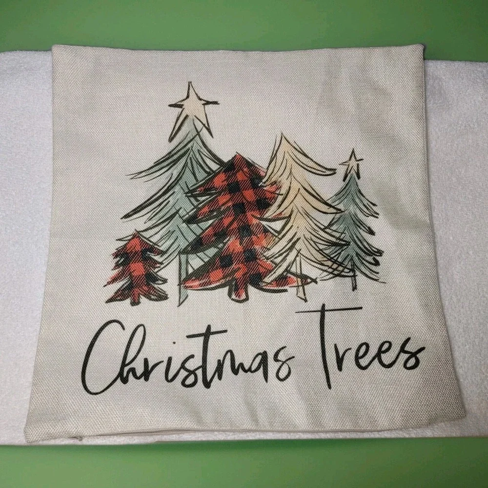 Christmas Pillow Cover Canvas Trees Stocking Gnomes 17x17 Set Of 3